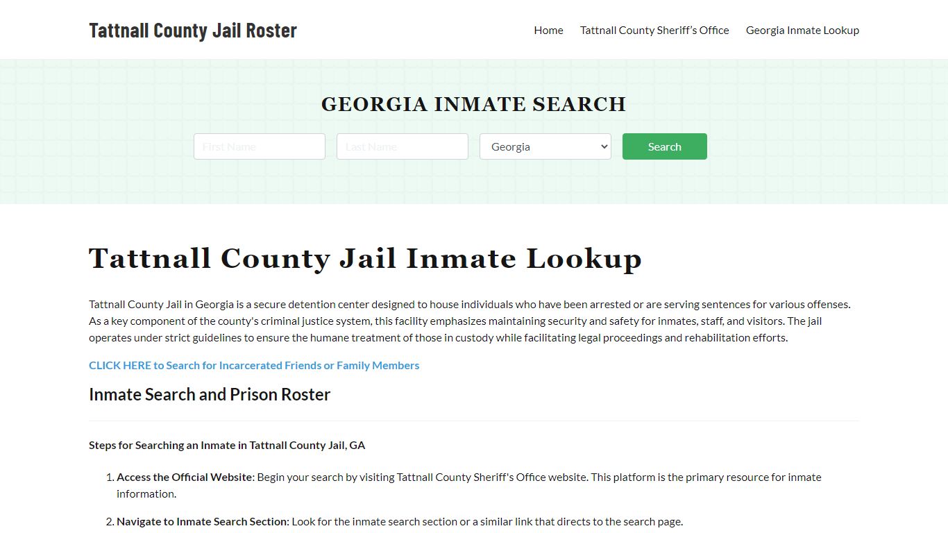 Tattnall County Jail Roster Lookup, GA, Inmate Search